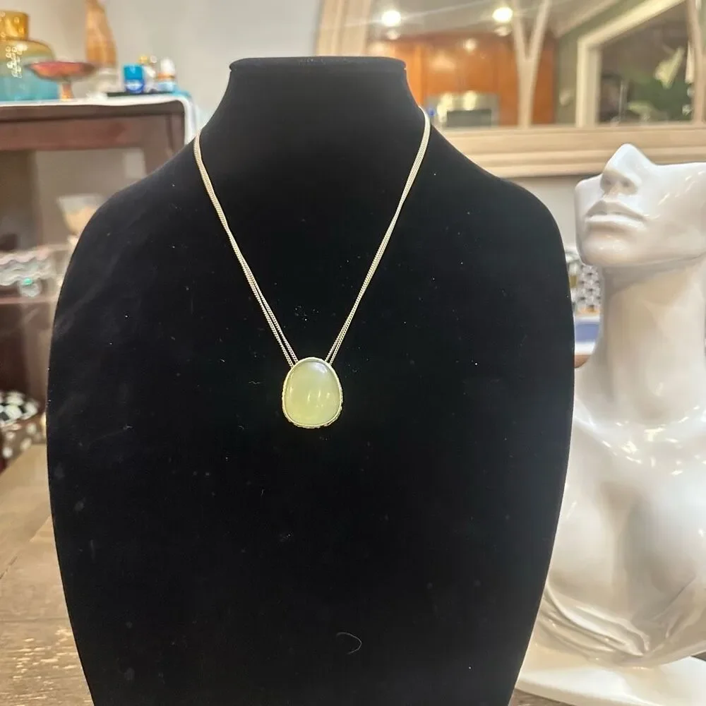 Monet Vintage Jade Green Stone Pendant in‎ Double Strand Necklace